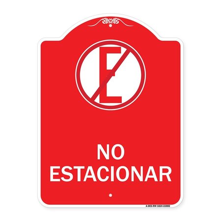 SIGNMISSION Spanish Parking No Estacionar No Parking W/ Graphic, Red & White Aluminum Sign, 18" H, RW-1824-22882 A-DES-RW-1824-22882